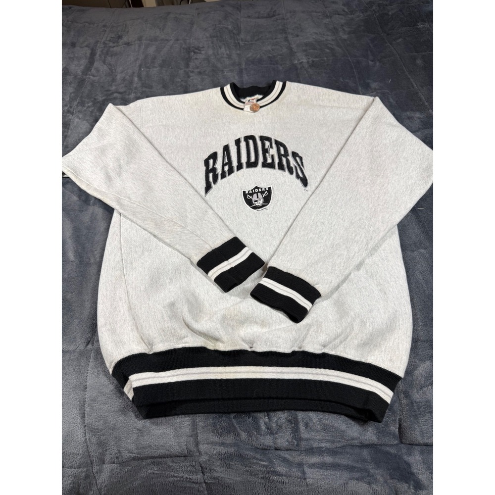Vintage Legends Raiders Sweatshirt Mens XL Gray Striped Crewneck Made in USA NFL
